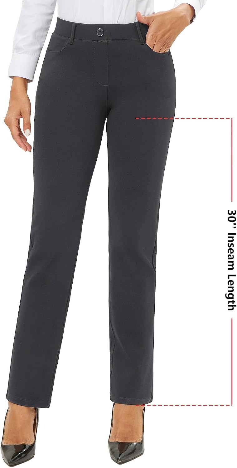 Stelle Women’s 30 Inch Straight Leg Work Pants Stretch Business Casual(Charcoal-2)