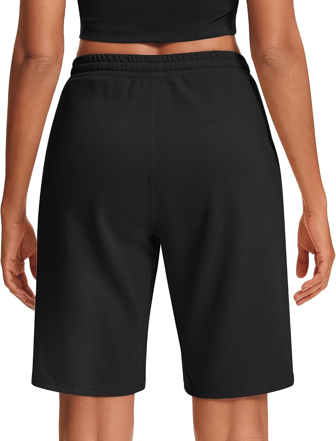 Stelle Women’s Cotton Bermuda Shorts 10″ Sweat Shorts with Deep Pockets(10″ Black)
