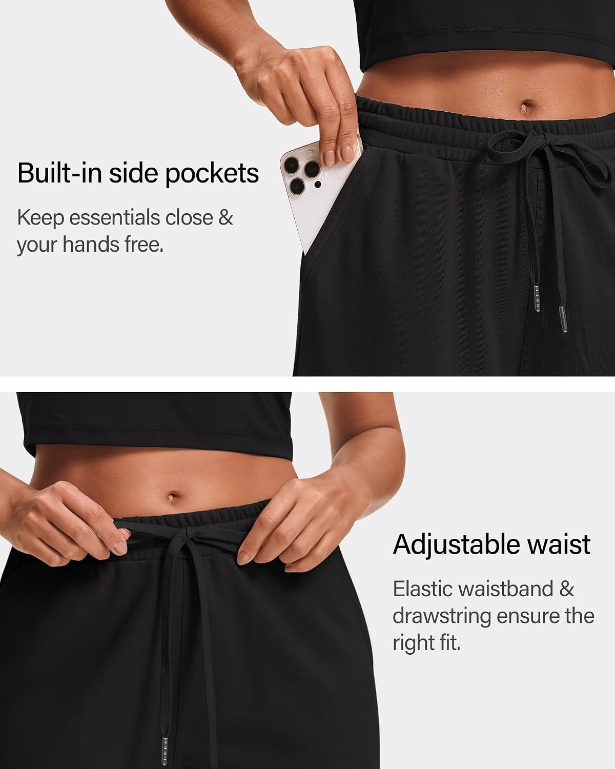 Stelle Women’s Cotton Bermuda Shorts 10″ Sweat Shorts with Deep Pockets(10″ Black)