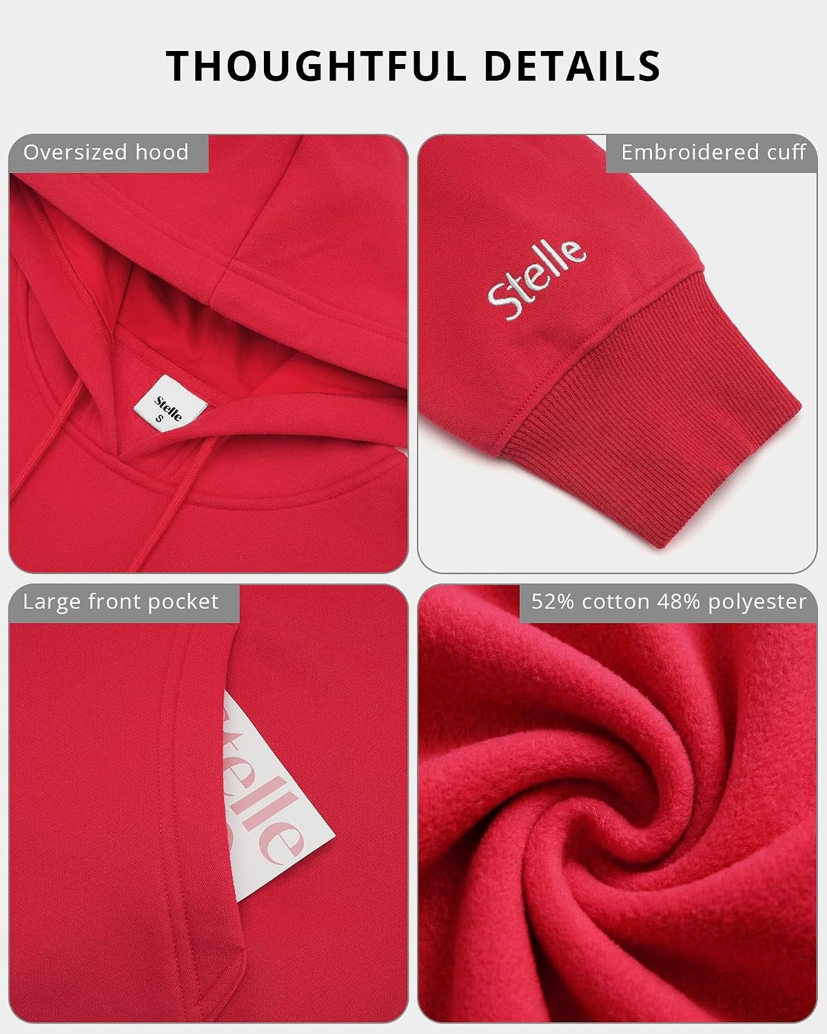 STELLE Womens Oversized Hoodies Fleece Sweatshirts Fall Fashion 2026 Pullover Sweaters Winter Clothes(Red)