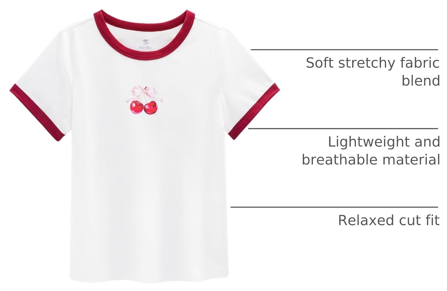 Stelle Girls Retro Graphic T Shirt Soft Stretch Crewneck for School(Cherry|white)
