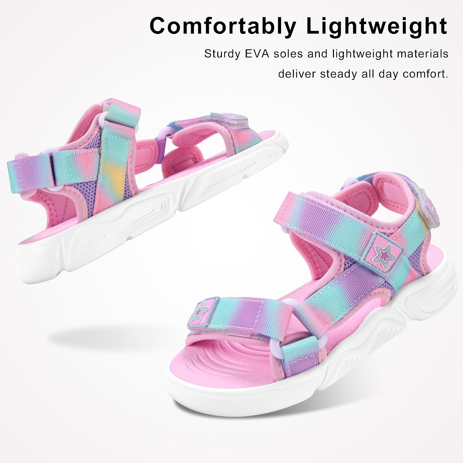Stelle Boys Girls Summer Water Hiking Beach Open Toe Sport Sandals | Athletic Outdoor Play Everyday Casual Wear Adjustable Fit Breathable Comfort High-Traction Outsole Toddler to Big Kids(Rainbow)