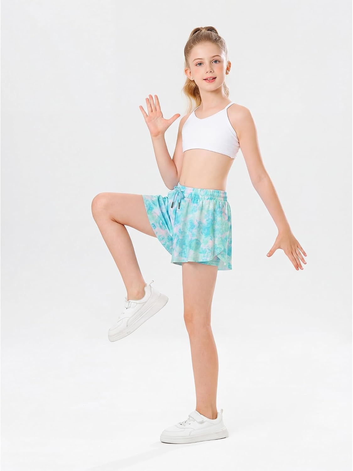 Stelle Girls Butterfly Shorts with Pockets Athletic Running Sports Skirt | 2 in 1 Sports short, 5-16 Years, Lightweight, Breathable, Quick-dry, Compression liner, 2 Inner pockets, Elastic waistband(Blue Meadow)
