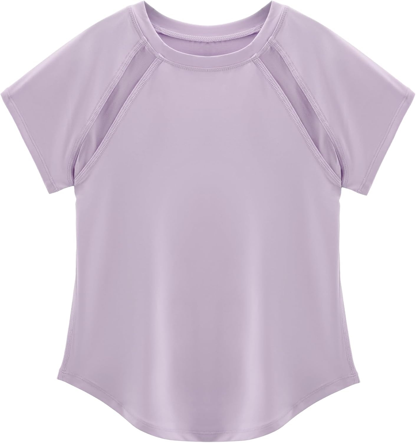 Stelle Girls Athletic Shirts Short Sleeve Crewneck T Shirts Active Sports Top Soccer Gym Workout Tshirt Summer Tees for Kid(Light Purple)
