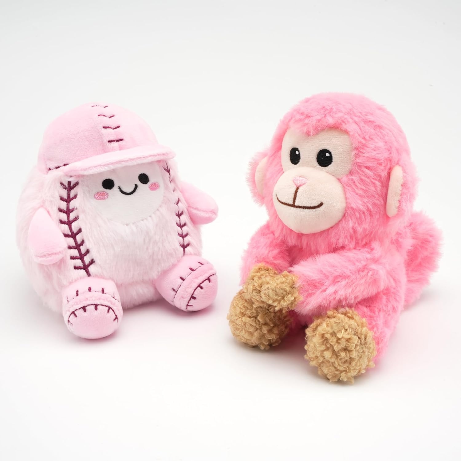 Stelle Cute Softball Plush Keychain for Backpack Kawaii Fuzzy Pink Bag Charm Soft Keychain Accessories Gifts for Girls(Pink-monkey)