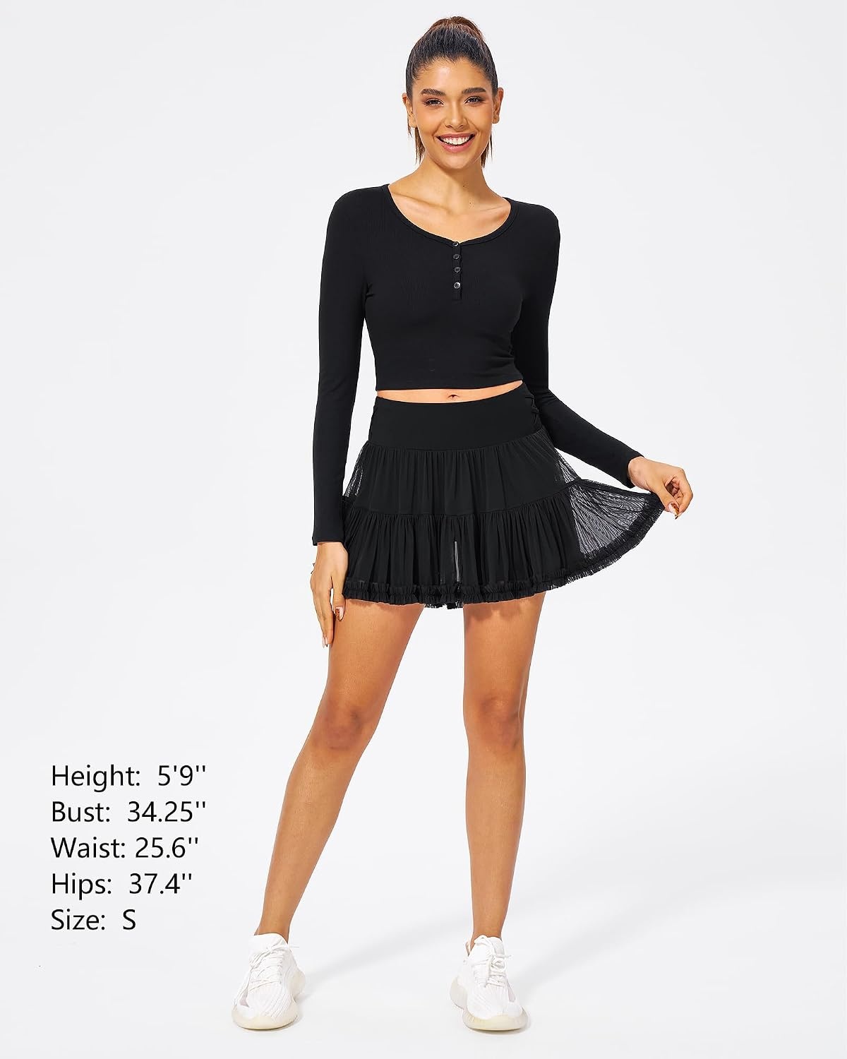 Stelle Women’s High Waist Athletic Skorts with Shorts Pockets Ruffle Flowy Mini Cake Skirt Layered Pleated Cute Casual Summer(Black)