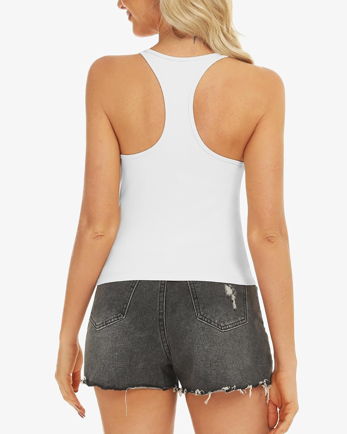 Stelle Women’s Sleeveless Tank Tops Scoop Neck Ribbed Racerback Camisole Tops for Workout Casual(White)