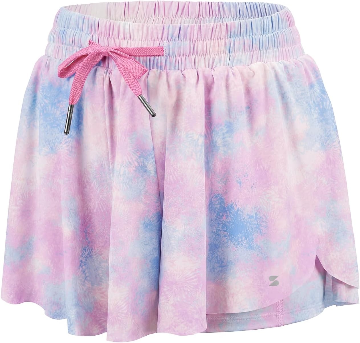 Stelle Girls Flowy Shorts with Pockets Athletic Running Skirt High Waist Butterfly 2 in 1 Sports Short 5-16 Years(Tie Dye Marshmallow)