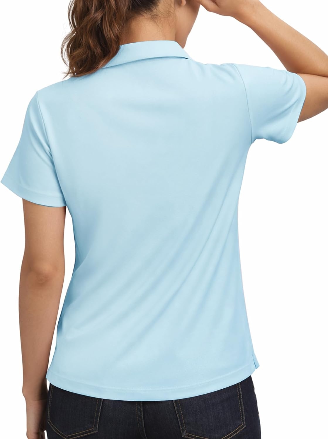 Stelle Womens Golf Polo Shirts Short Sleeve V Neck Collared Tops Quick Dry Golf Tennis Work Casual Summer Tee(Light Blue)