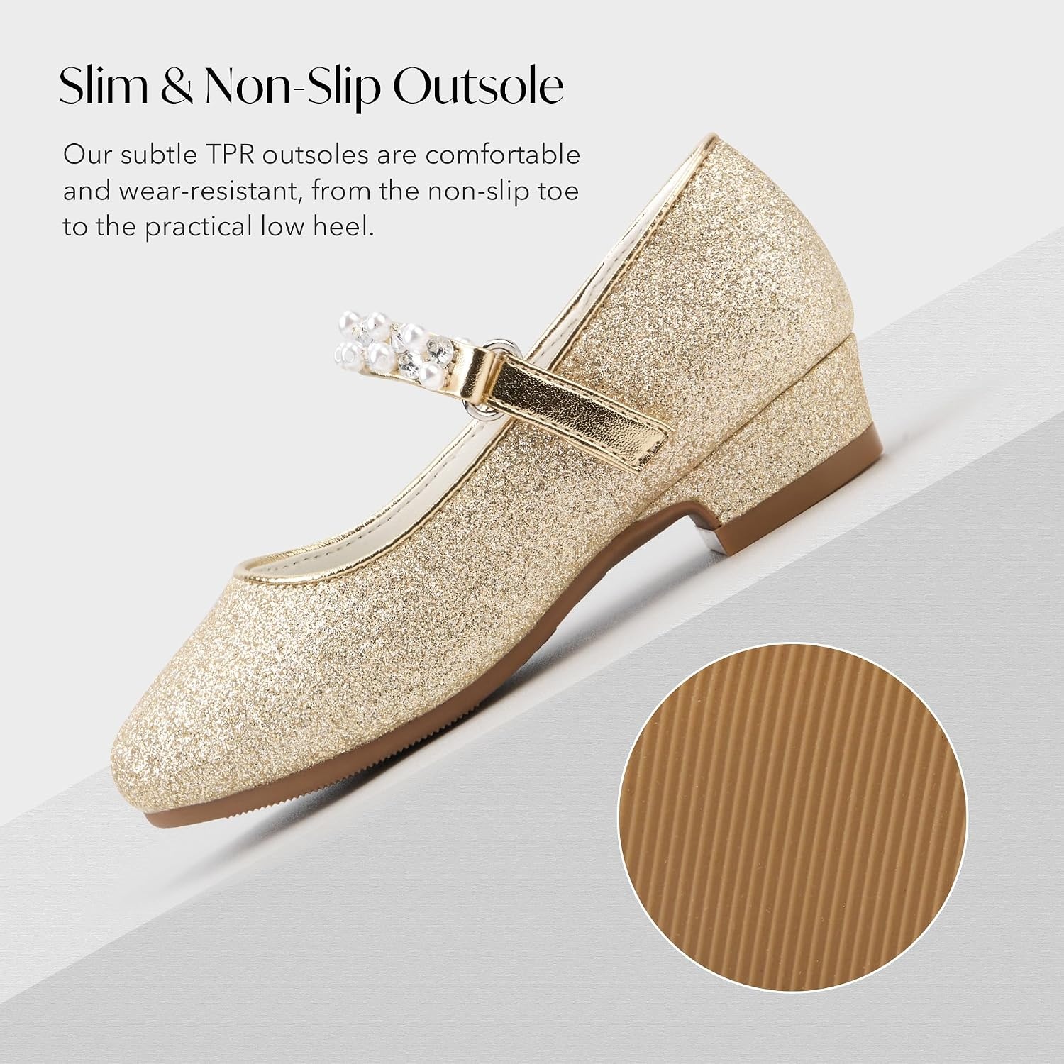 Stelle Girls Dress Shoes with Jeweled Strap for Wedding Flower Girl Party(Gold)