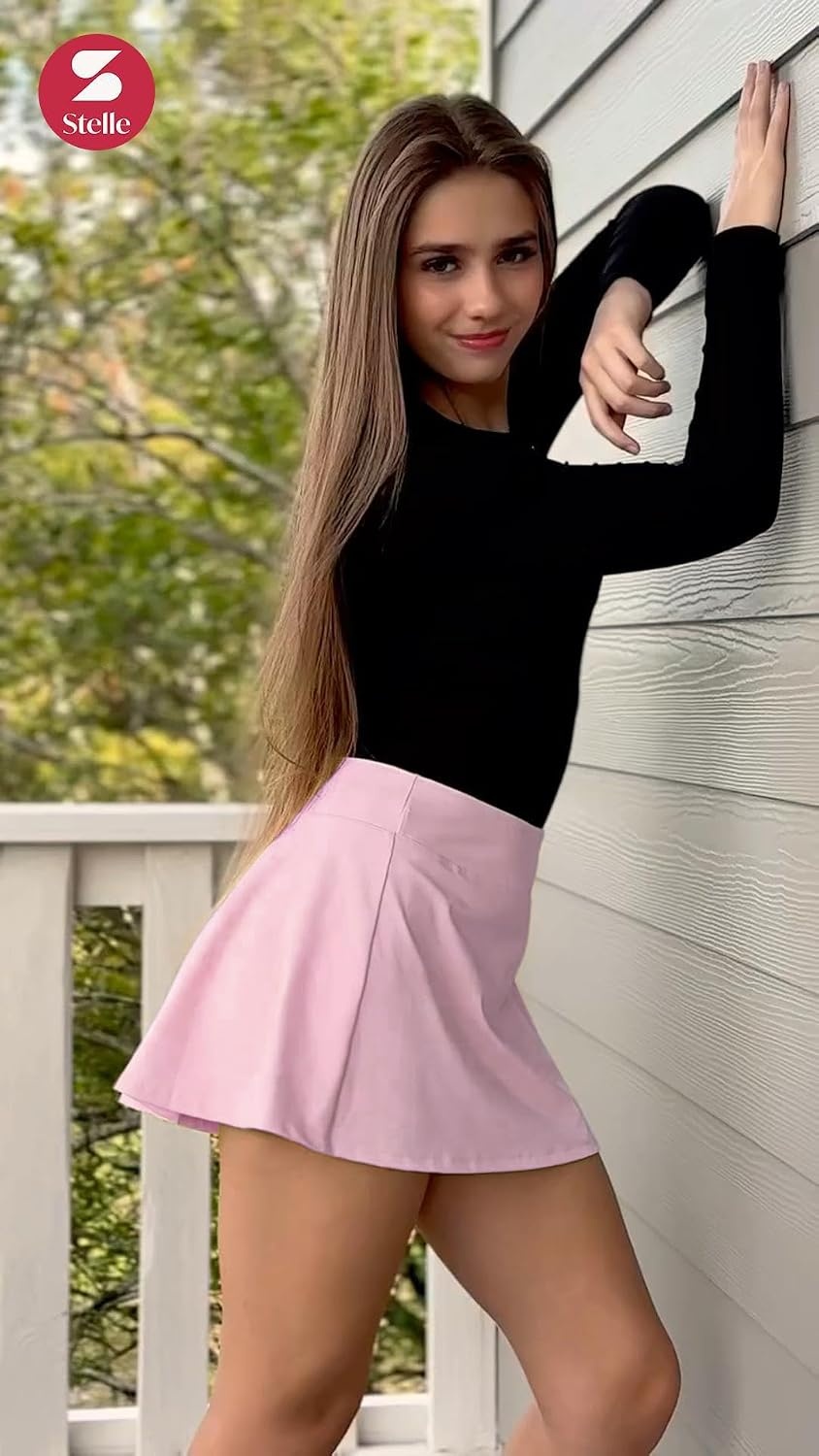 Stelle Women’s Tennis Golf Skirts High Waisted Athletic Skorts with Pockets(Pink)