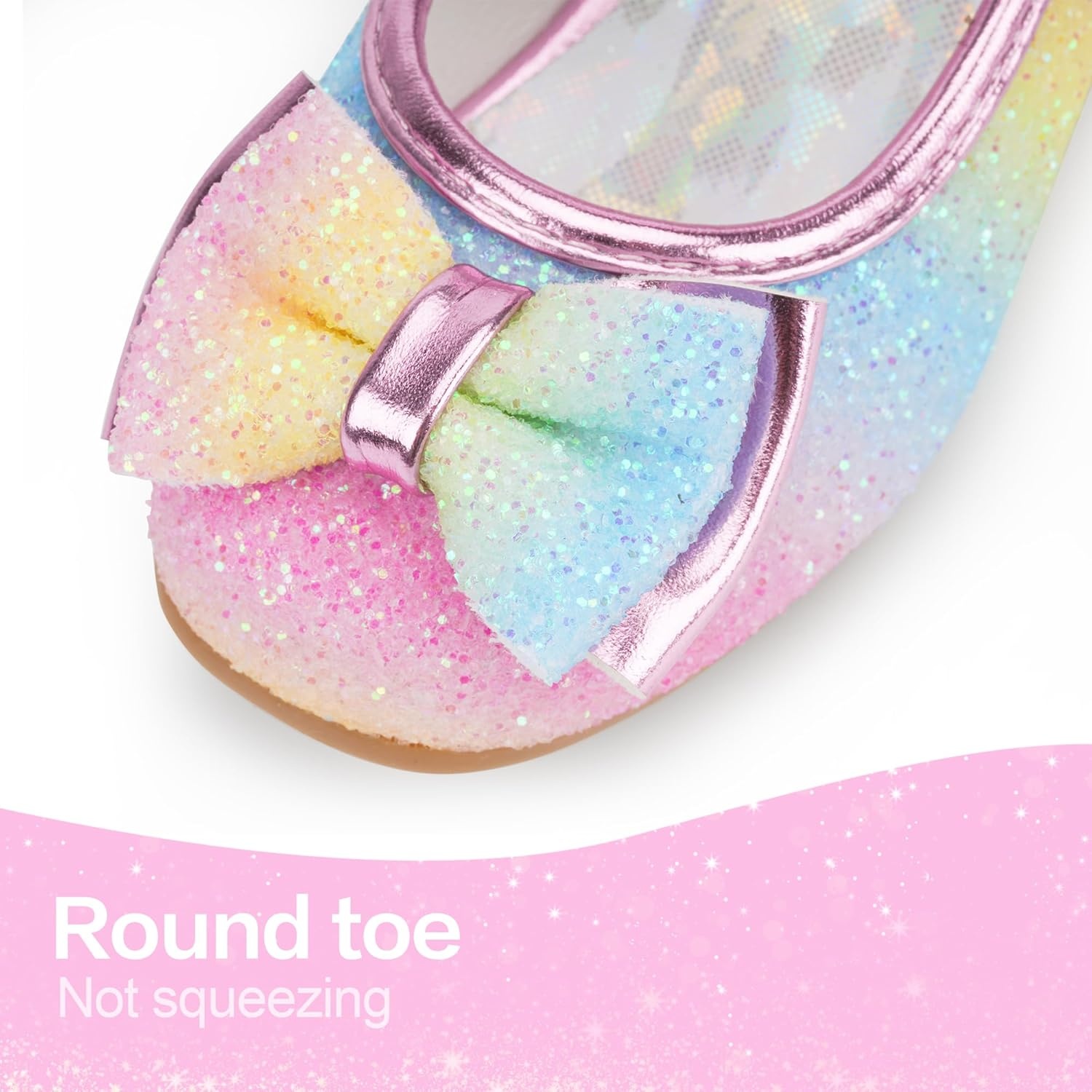 Stelle Girls Dress Shoes Glitter Princess Shoe Flower Mary Jane Low Heels Party Wedding Prom Footwear for Toddler Kids(T08-rainbow)