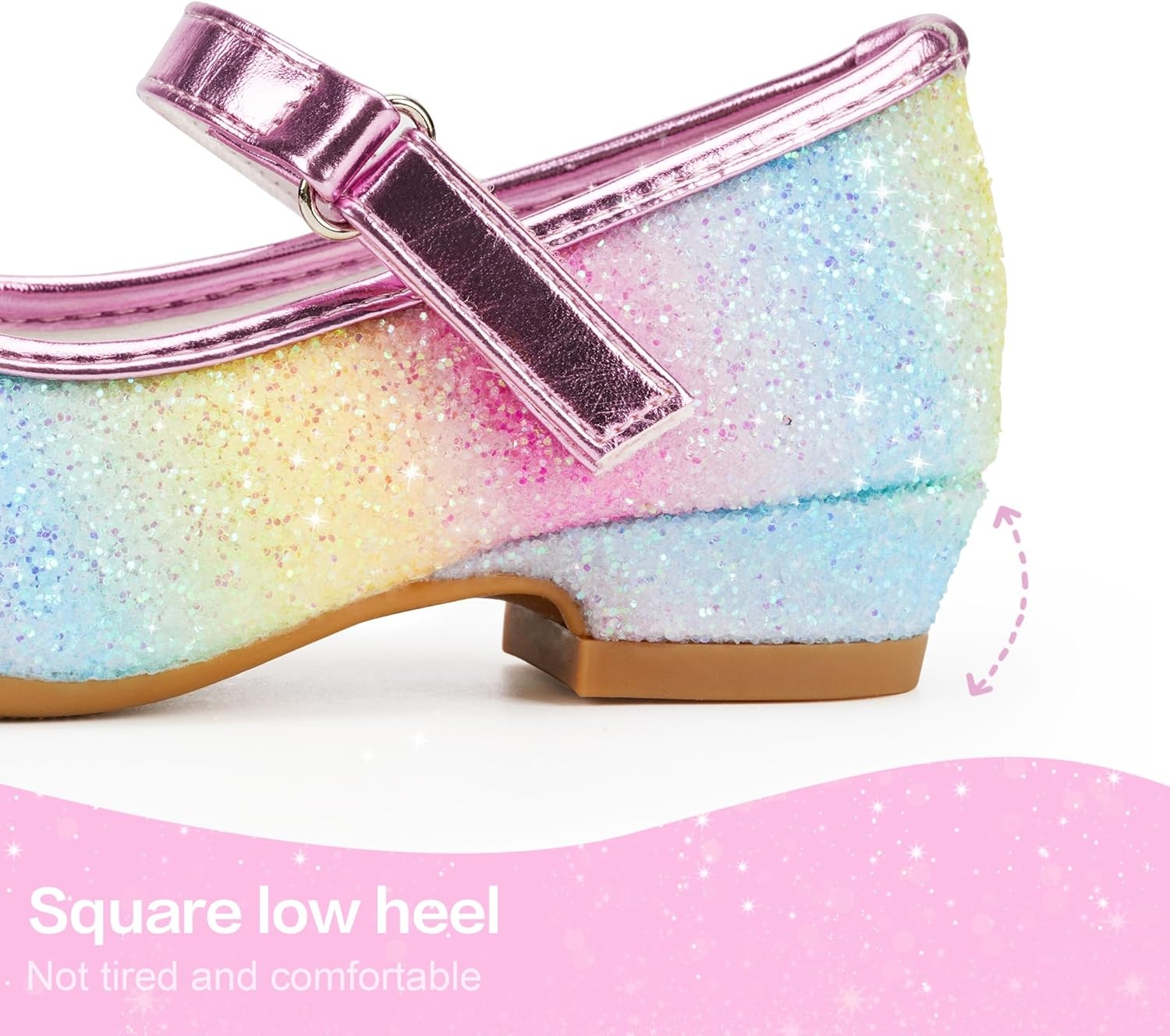 Stelle Girls Dress Shoes Glitter Princess Shoe Flower Mary Jane Low Heels Party Wedding Prom Footwear for Toddler Kids(T08-rainbow)