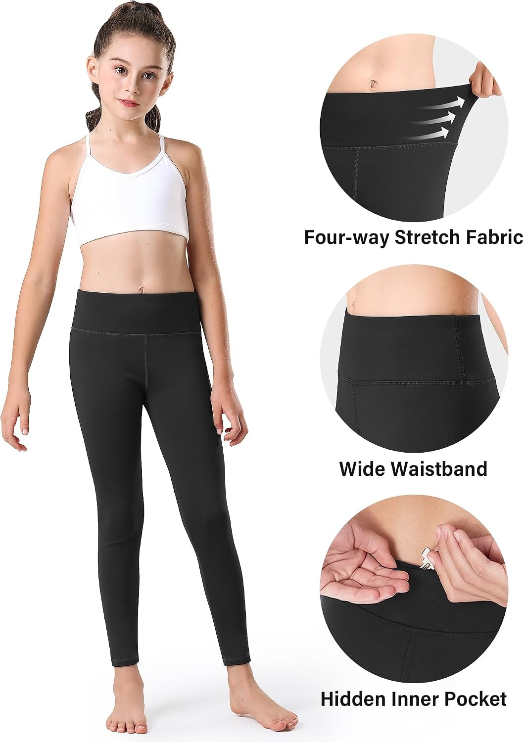 Stelle Girls Fleece Lined Leggings with Hidden Pocket High Waisted Pants(A1-black (Fleece Lined))