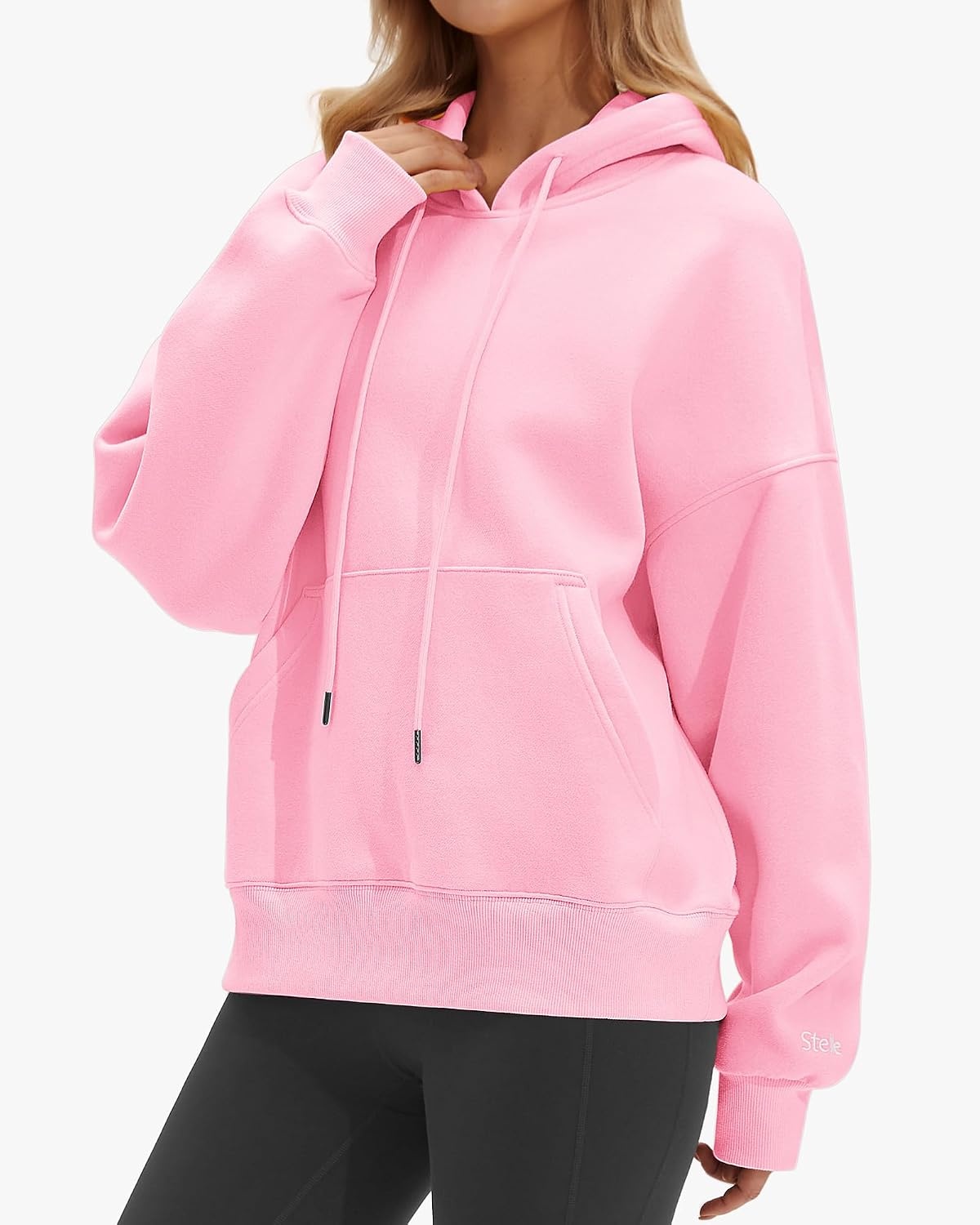 Stelle Women’s Oversized Fleece Hoodie Printed Cuff Fall Sweatshirts(Pink)