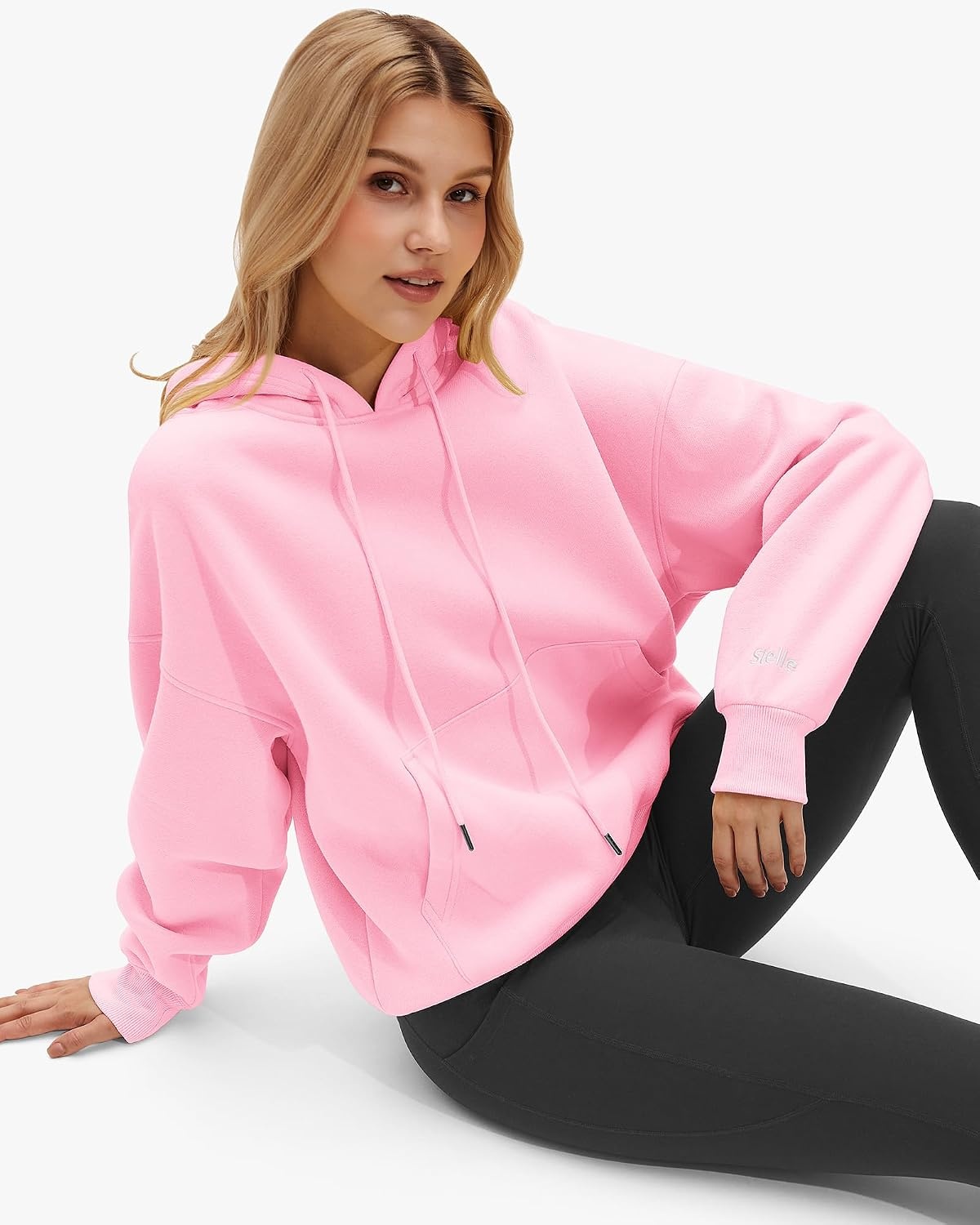 Stelle Women’s Oversized Fleece Hoodie Printed Cuff Fall Sweatshirts(Pink)