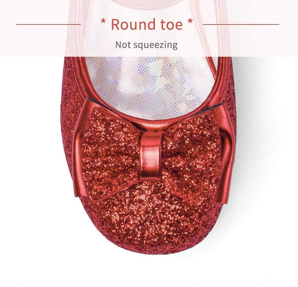 Stelle Girls Dress Shoes Glitter Princess Shoe Flower Mary Jane Low Heels Party Wedding Prom Footwear for Toddler Kids(T08-ruby Red Glitter)