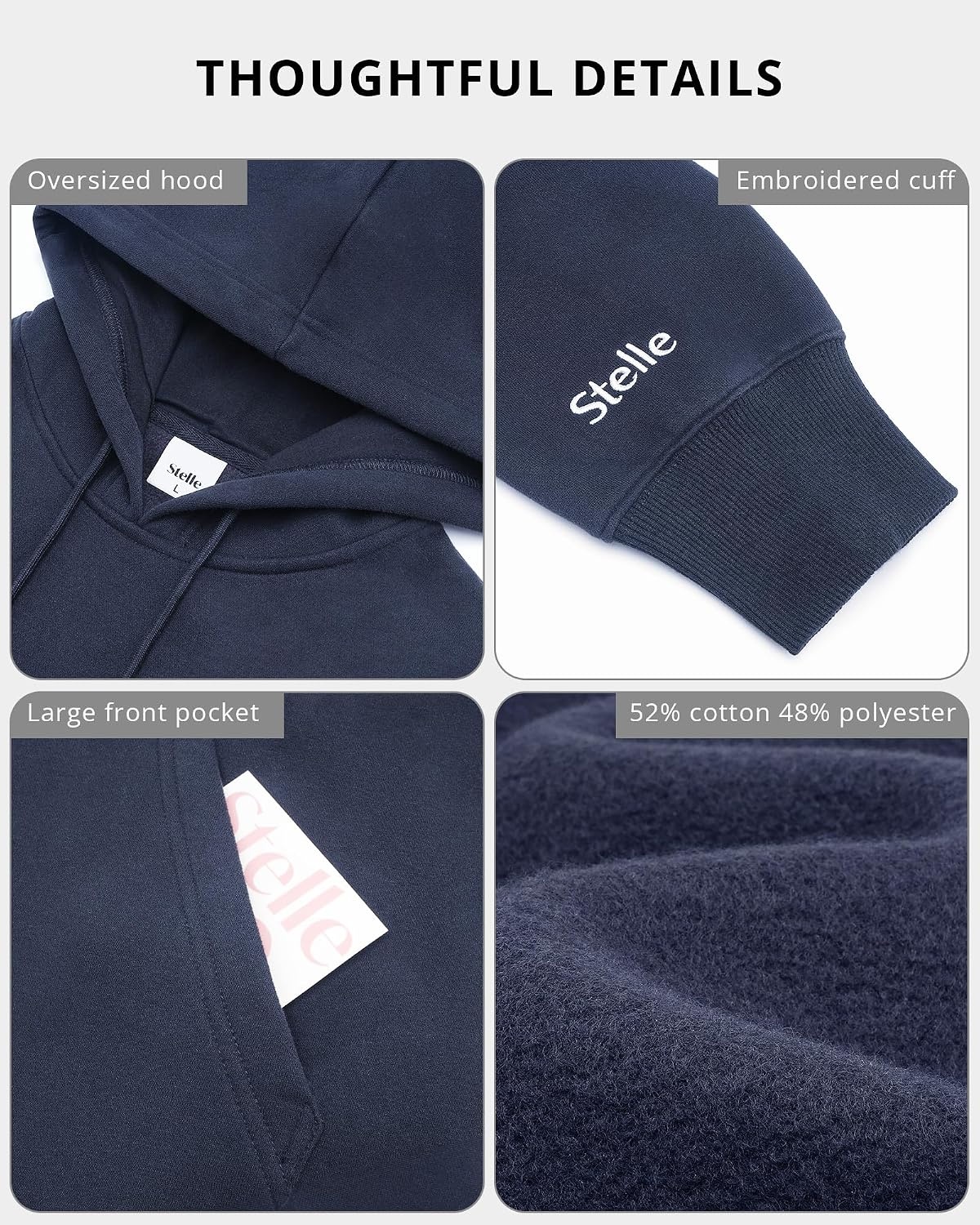 STELLE Womens Oversized Hoodies Fleece Sweatshirts Fall Fashion 2026 Pullover Sweaters Winter Clothes(Navy)