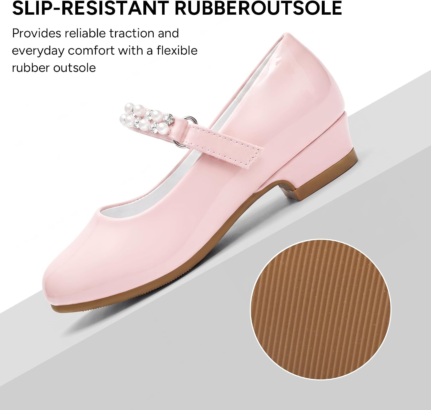 Stelle Girls Dress Shoes with Jeweled Strap for Wedding Flower Girl Party | Sparkling jewel strap, Cushioned comfort, Hook-and-loop closure, School, Dress occasions, Patent finish, Glitter finish(Pink)