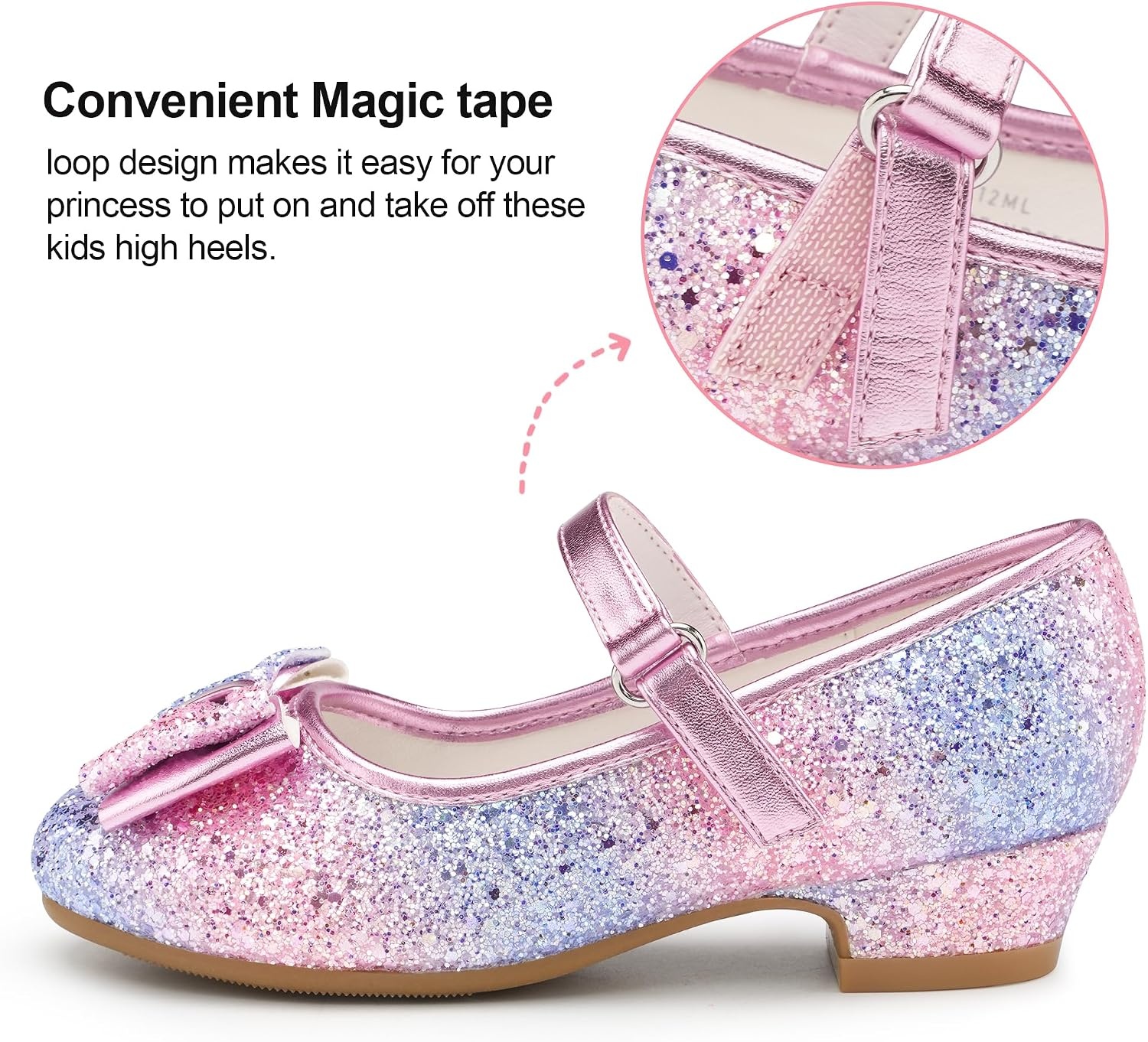 Stelle Girls Dress Shoes Glitter Princess Shoe Flower Mary Jane Low Heels Party Wedding Prom Footwear for Toddler Kids(T08-rainbow Blue)