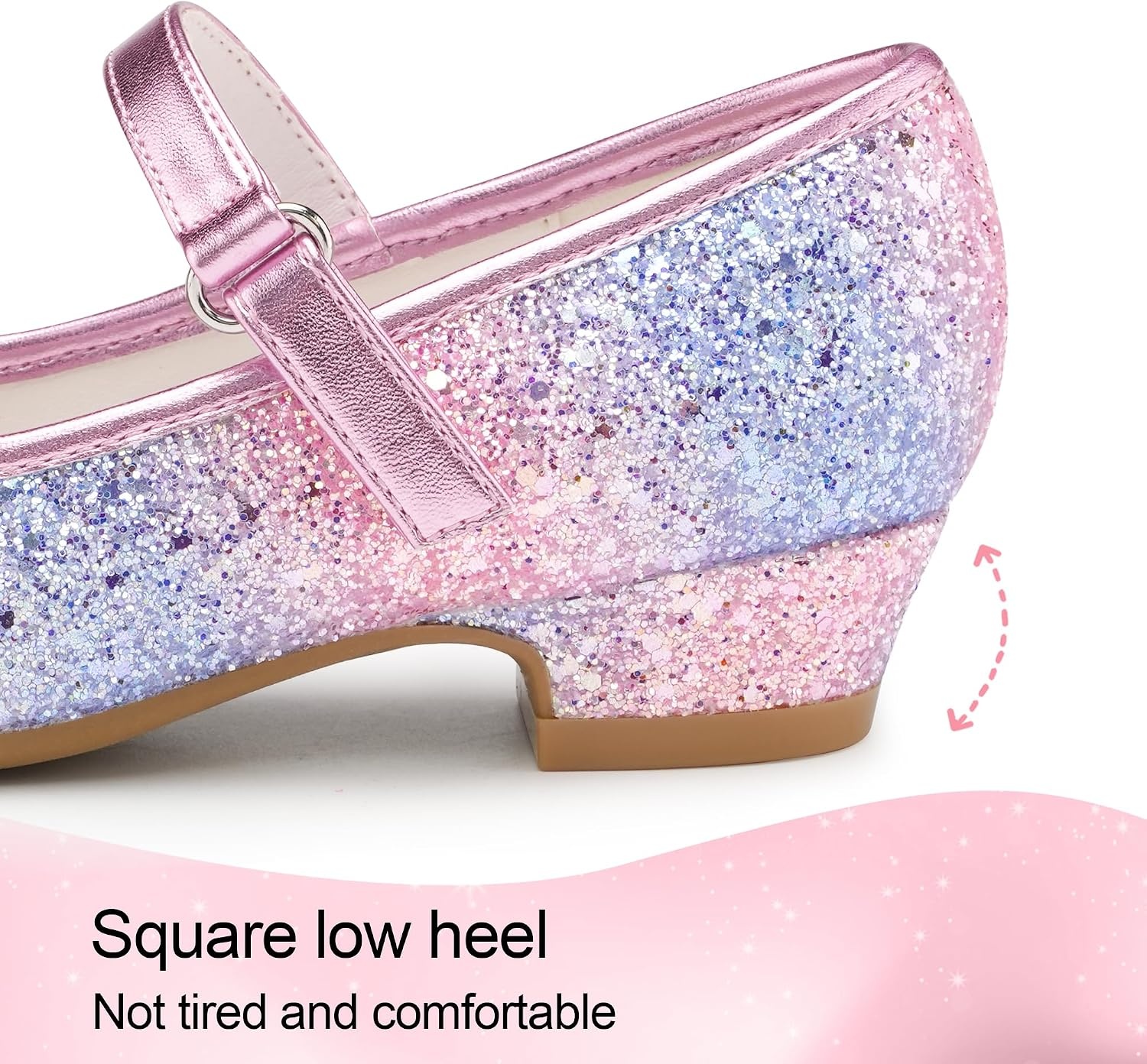 Stelle Girls Dress Shoes Glitter Princess Shoe Flower Mary Jane Low Heels Party Wedding Prom Footwear for Toddler Kids(T08-rainbow Blue)