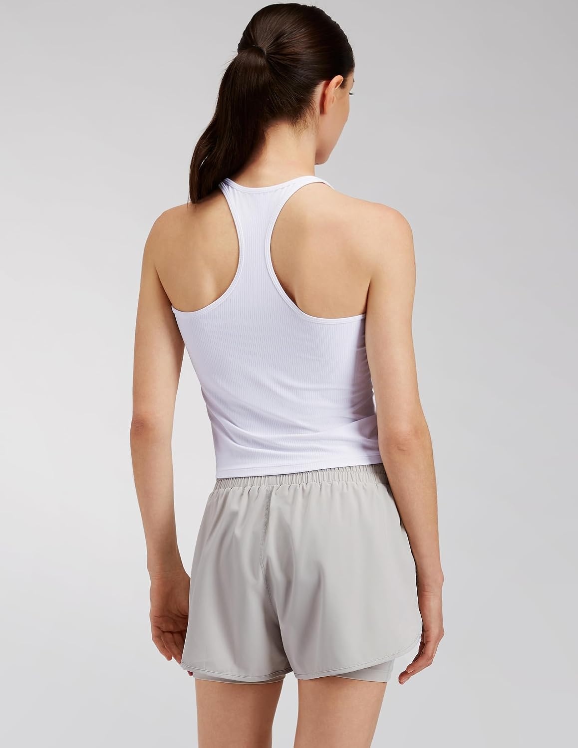 Stelle Women’s Sleeveless Tank Tops Scoop Neck Ribbed Racerback Camisole Tops for Workout Casual(White,L)