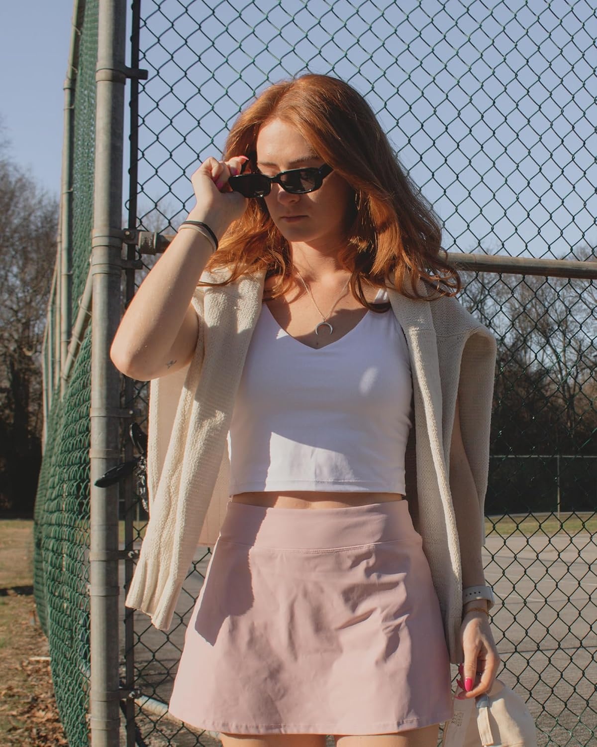Stelle Women Tennis Skirt High Waisted Athletic Golf Skorts with Pockets(Pink)