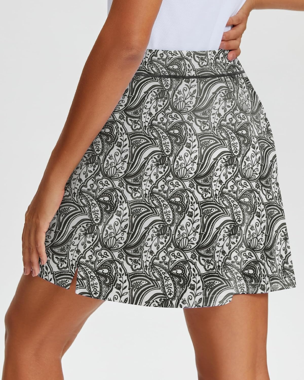 Stelle 17″ Golf Skirts for Women Pickleball Tennis Skorts with 2 Pockets | Athletic Skorts, High Waisted, Tummy Control, Built-In Shorts, Flattering Fit, Side Slits, Running(Black Paisley Print)