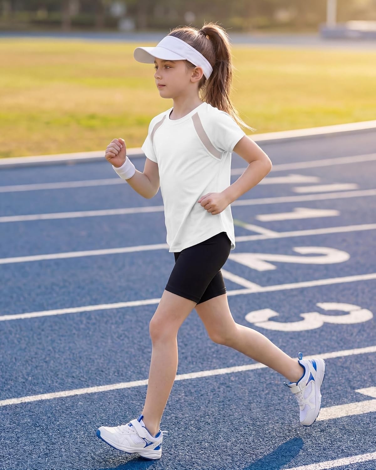 Stelle Girls Athletic Shirts Short Sleeve Crewneck T Shirts Active Sports Top Soccer Gym Workout Tshirt Summer Tees for Kid(White)