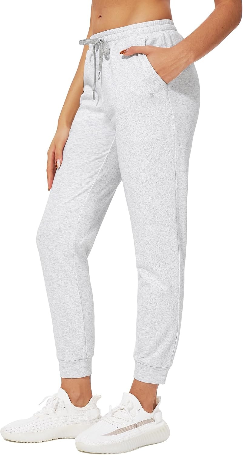 Stelle Womens High Waist Drawstring Jogger Athletic Lounge Sweatpants with Pockets(Ultra Light Grey)