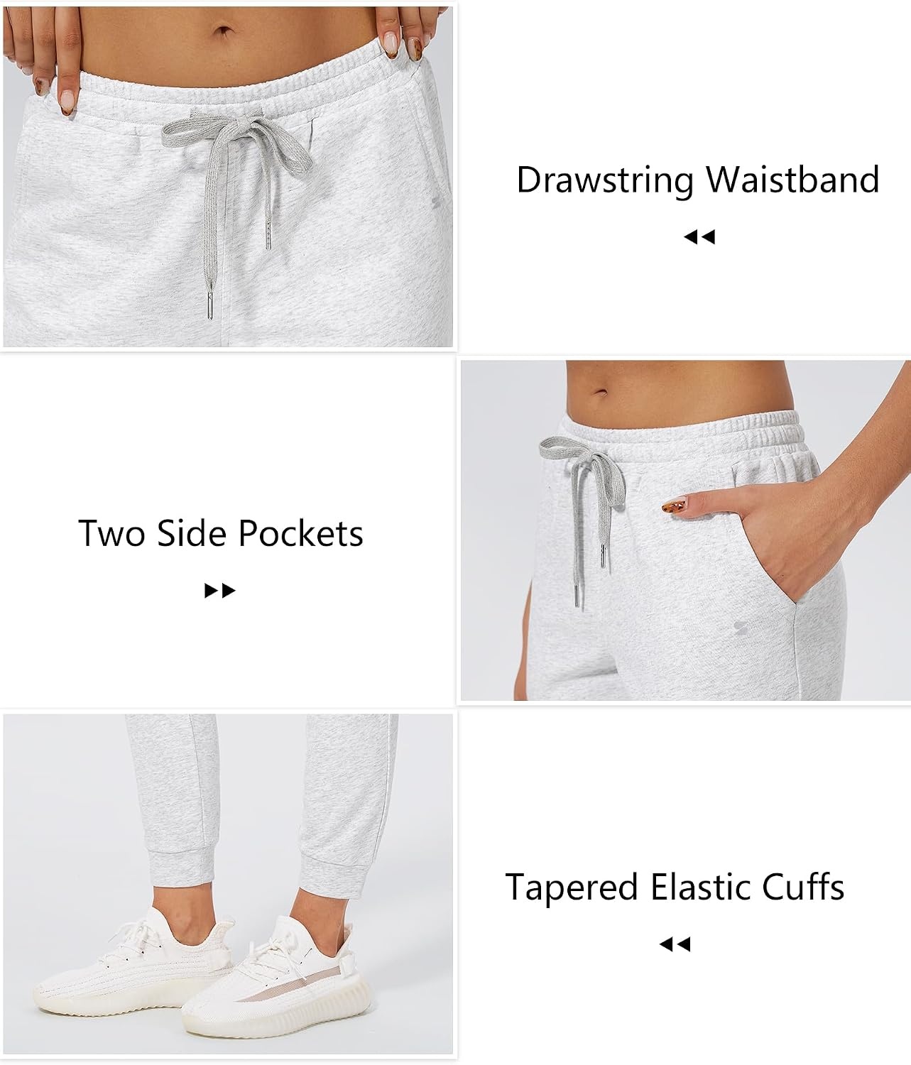Stelle Womens High Waist Drawstring Jogger Athletic Lounge Sweatpants with Pockets(Ultra Light Grey)