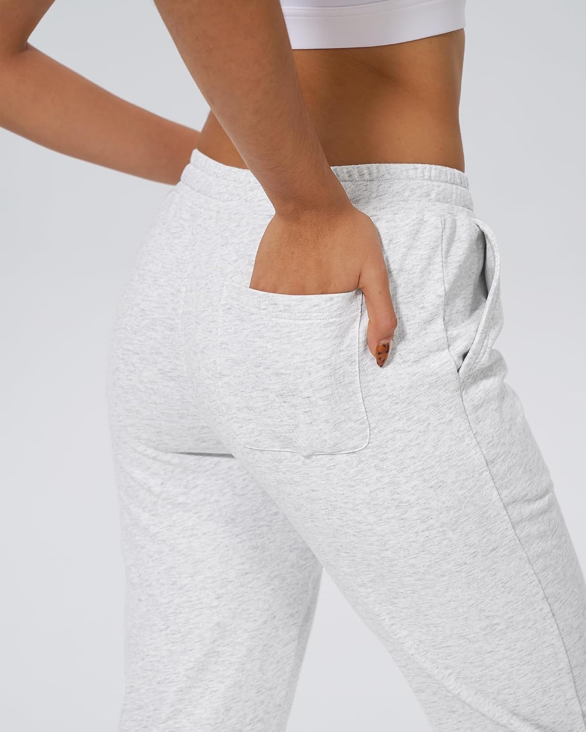 Stelle Womens High Waist Drawstring Jogger Athletic Lounge Sweatpants with Pockets(Ultra Light Grey)