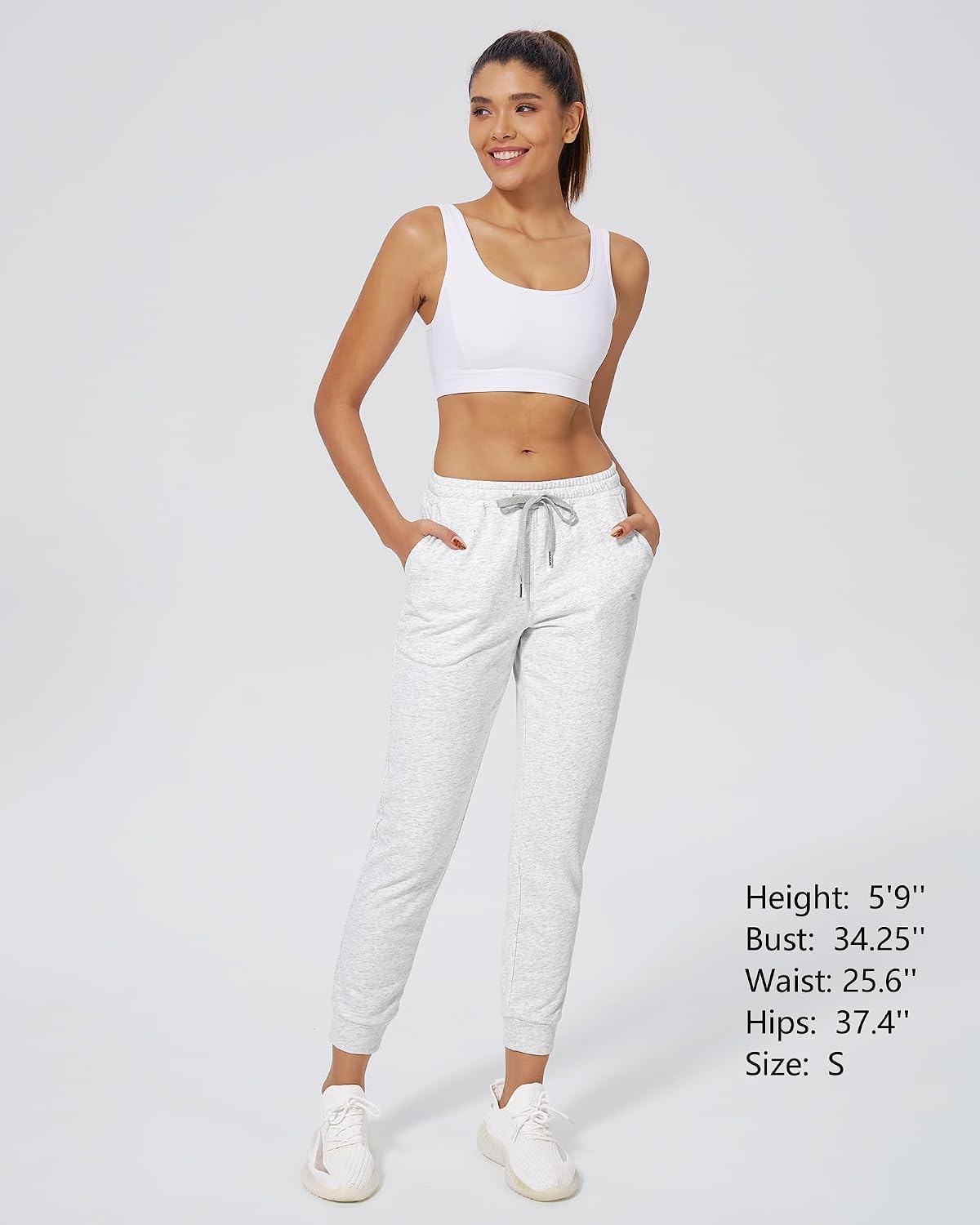 Stelle Womens High Waist Drawstring Jogger Athletic Lounge Sweatpants with Pockets(Ultra Light Grey)
