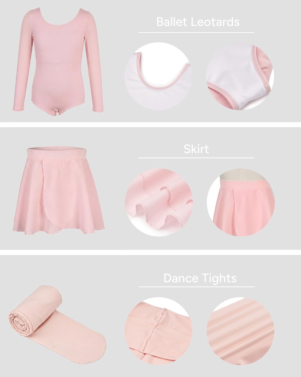 Stelle Girls Ballet Leotards Dance Outfits with Skirt and Footed Tights | Crew neck, Removable ballet skirt, Durable footed tights, Fully lined front, High elasticity & durable, Breathable(04-ballet Pink-long Sleeve)