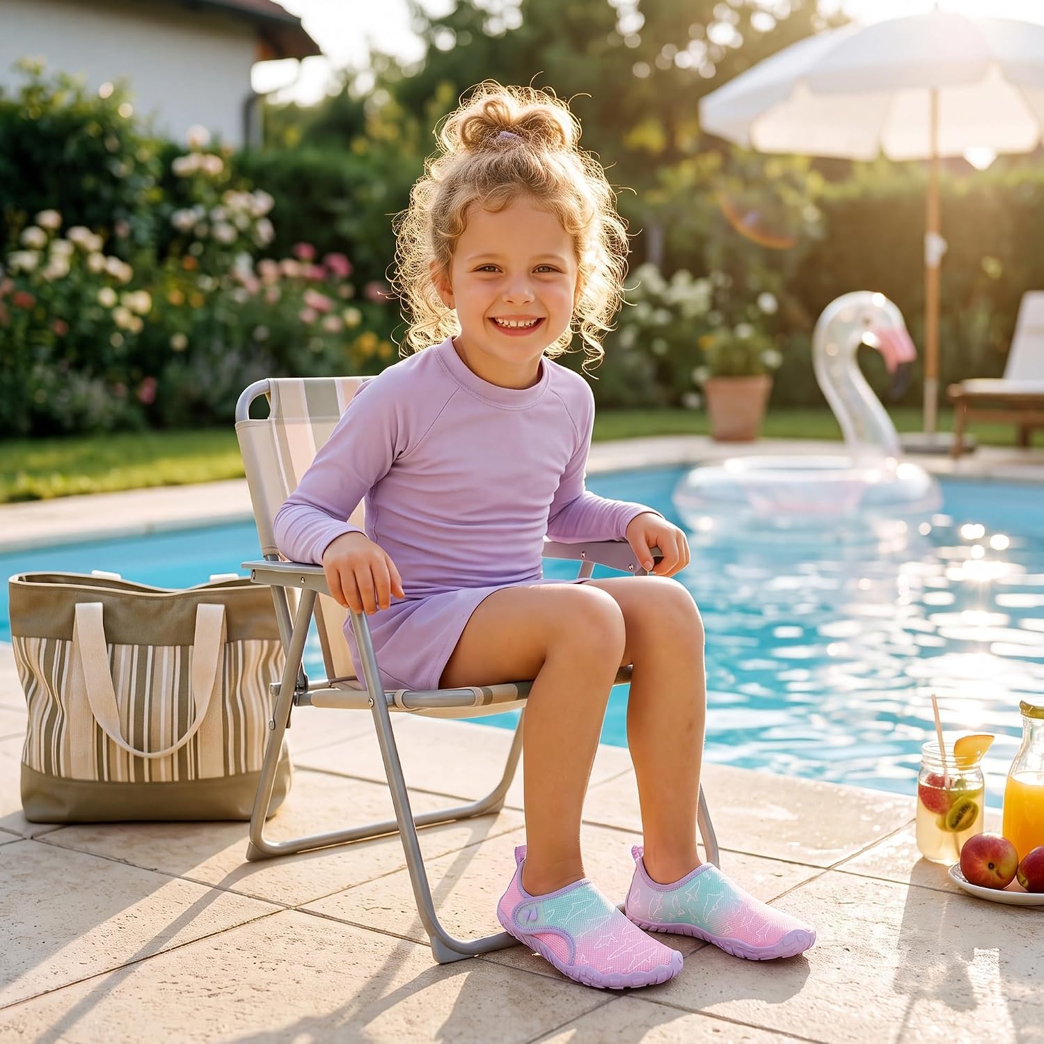 Stelle Toddler Water Shoes for Kids Girls Boys Swim Beach Hiking Pool Camping Essentials Non-Slip Barefoots(Mermaid Ombre)