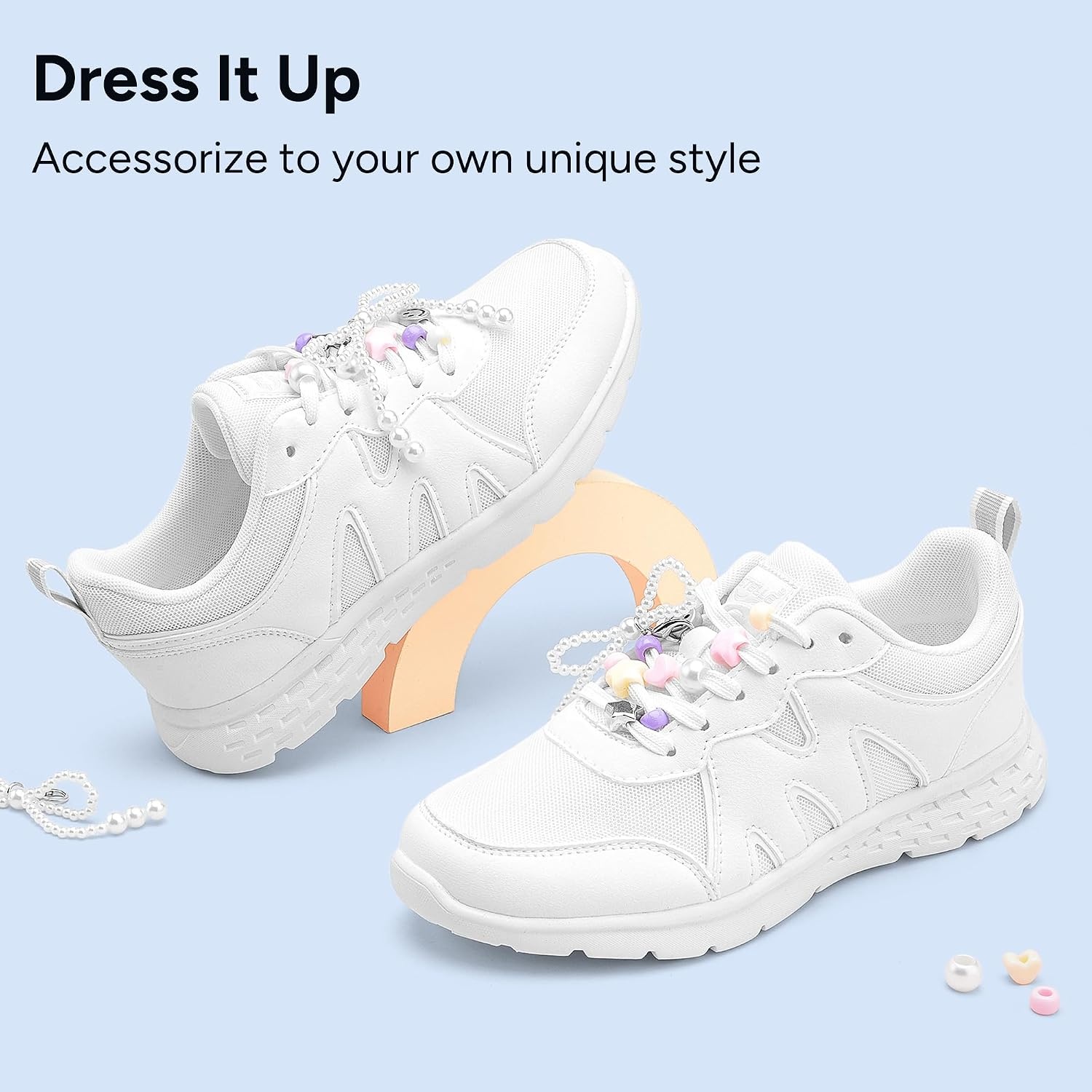 Stelle Girls Tennis Shoes with DIY Charms | Lightweight Non-Slip Athletic Running Volleyball School Shoes for Gym and Casual(White+charms)