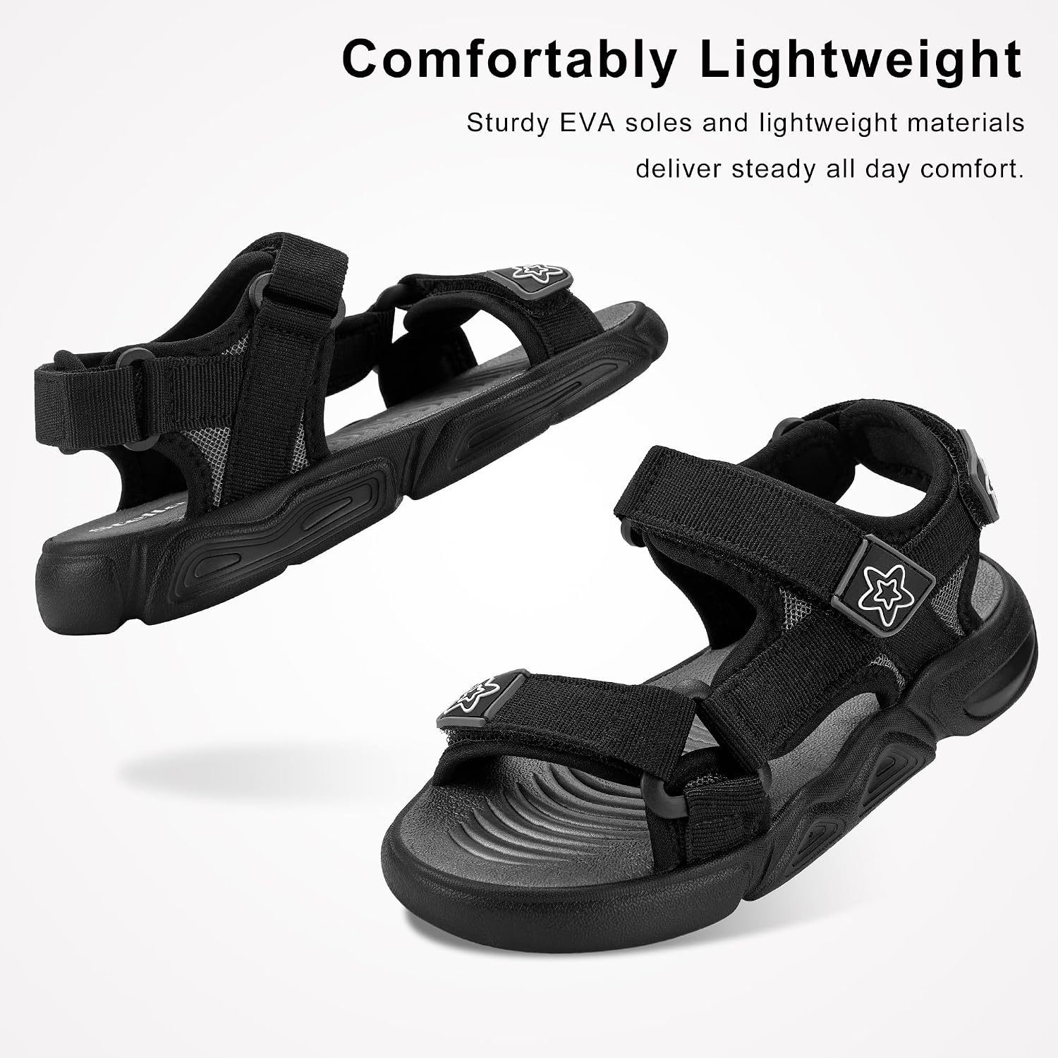 Stelle Boys Girls Summer Water Hiking Beach Open Toe Sport Sandals | Athletic Outdoor Play Everyday Casual Wear Adjustable Fit Breathable Comfort High-Traction Outsole Toddler to Big Kids(Black)