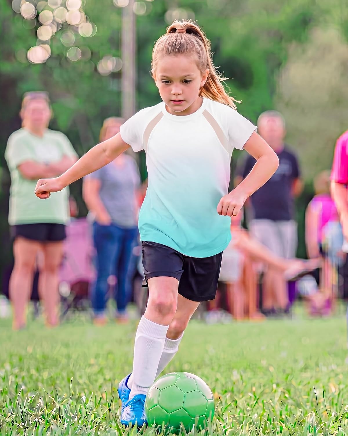 Stelle Athletic Shirts for Girls Short Sleeve Soccer Active Tshirts Kids | Moisture-wicking, Quick Dry, Breathable, Lightweight, Running, Tennis, Training, Sports, Crewneck Top, Summer Tee(Aqua Blue-08)