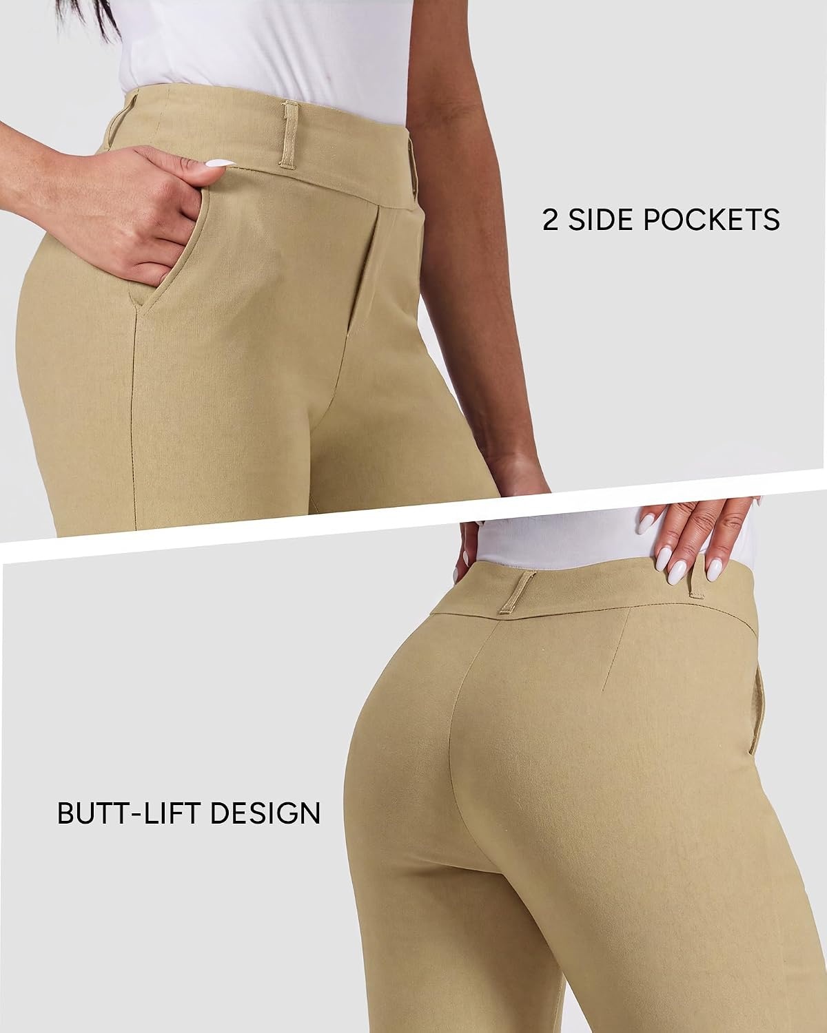 Stelle Women’s Bootcut Dress Pants Stretchy Pull On Work Business Slacks | High-Rise Fit with a 32-Inch Inseam Creates a Streamlined Silhouette for Office, Work, and Business Casual Wear.(Dune)