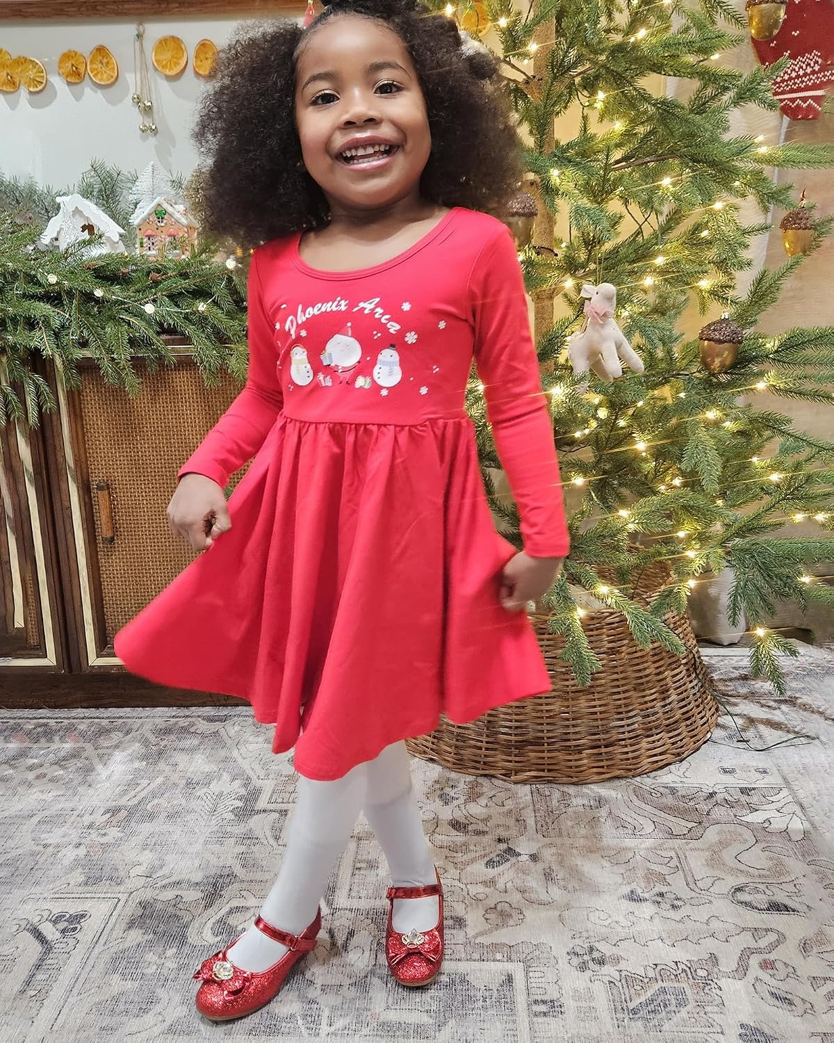Stelle Girls Dress Shoes Glitter Princess Shoe Flower Mary Jane Low Heels Party Wedding Prom Footwear for Toddler Kids(T13-ruby Red Glitter)