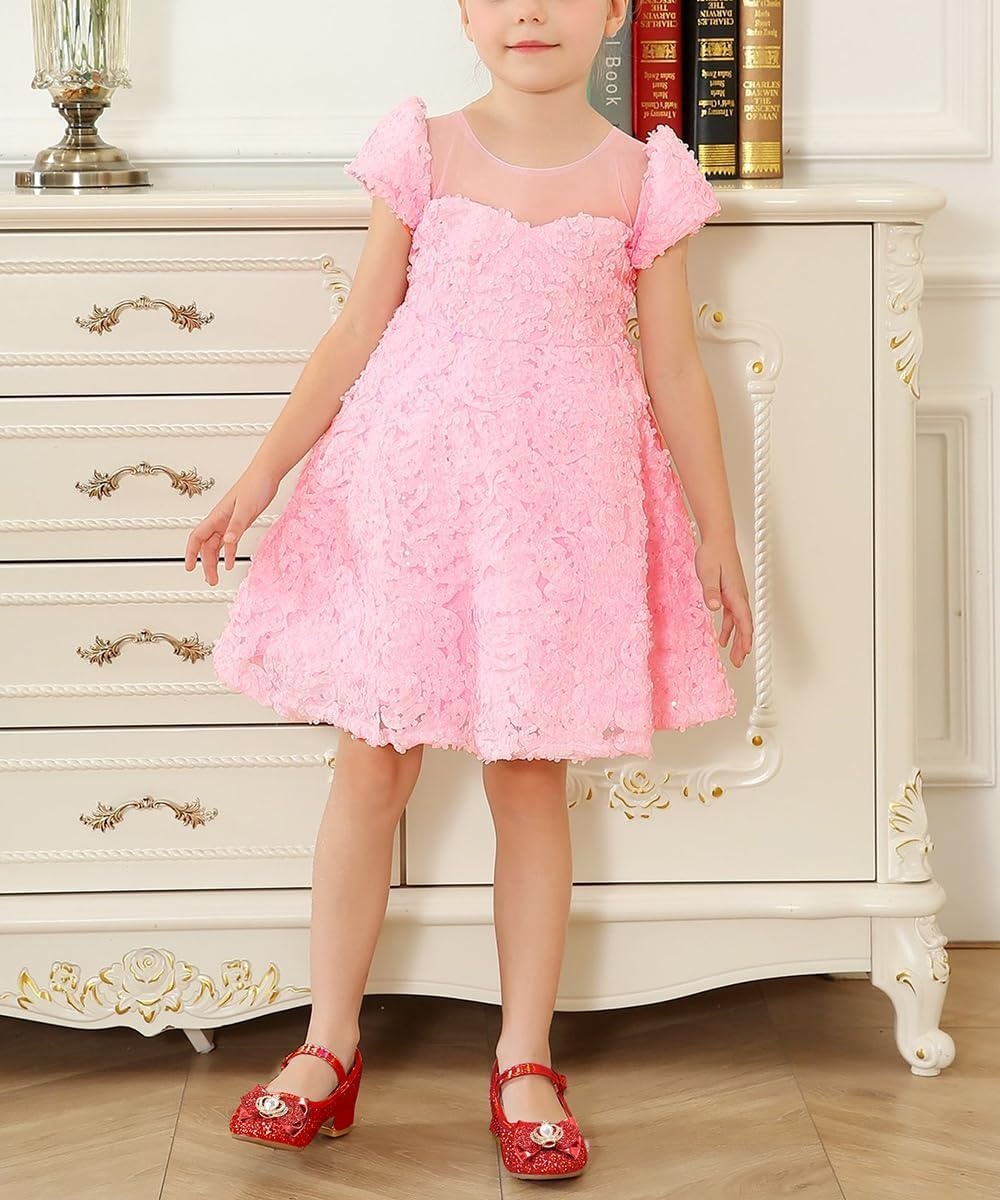 Stelle Girls Dress Shoes Glitter Princess Shoe Flower Mary Jane Low Heels Party Wedding Prom Footwear for Toddler Kids(T13-ruby Red Glitter)
