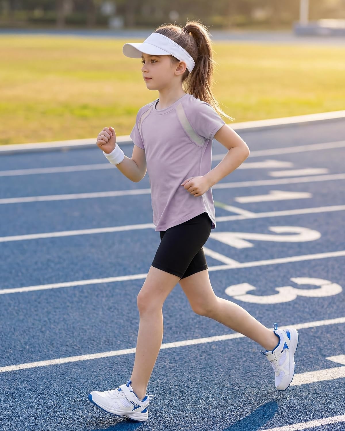 Stelle Athletic Shirts for Girls Short Sleeve Soccer Active Tshirts Kids | Moisture-wicking, Quick Dry, Breathable, Lightweight, Running, Tennis, Training, Sports, Crewneck Top, Summer Tee(Light Purple)