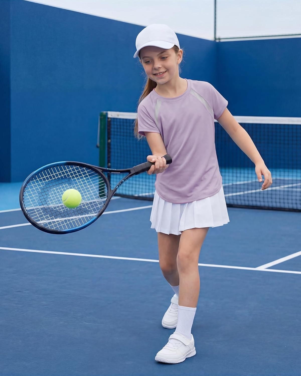 Stelle Athletic Shirts for Girls Short Sleeve Soccer Active Tshirts Kids | Moisture-wicking, Quick Dry, Breathable, Lightweight, Running, Tennis, Training, Sports, Crewneck Top, Summer Tee(Light Purple)
