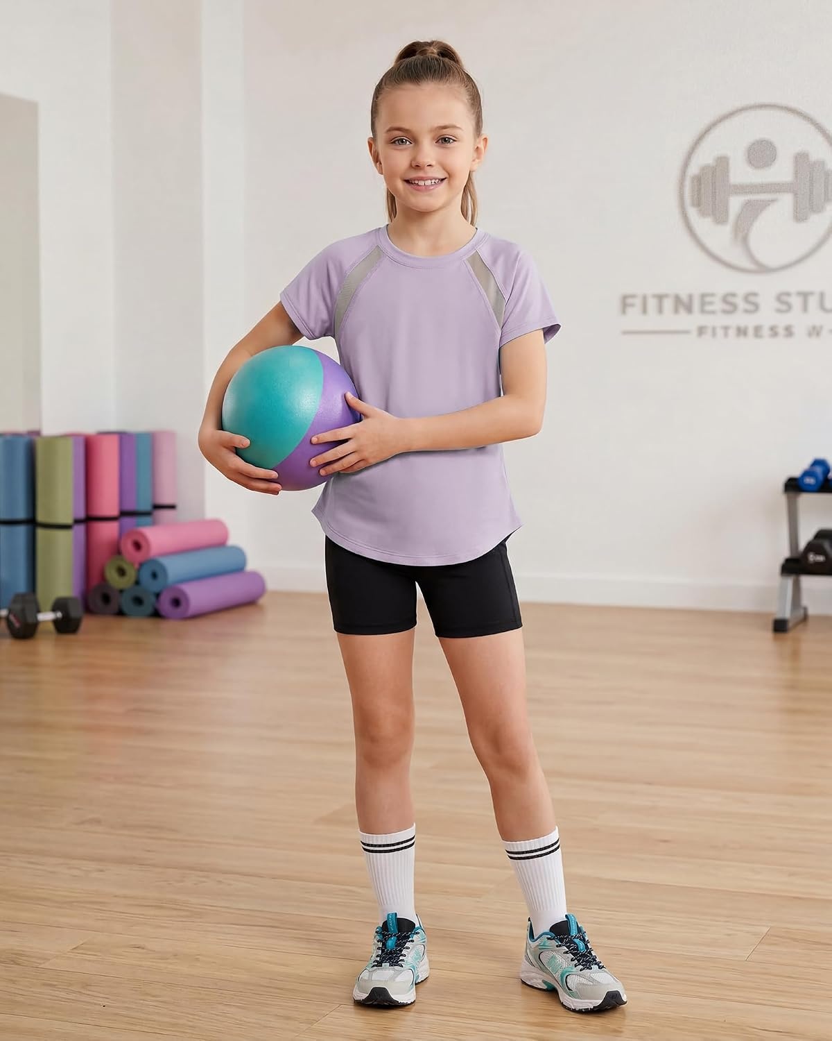 Stelle Athletic Shirts for Girls Short Sleeve Soccer Active Tshirts Kids | Moisture-wicking, Quick Dry, Breathable, Lightweight, Running, Tennis, Training, Sports, Crewneck Top, Summer Tee(Light Purple)