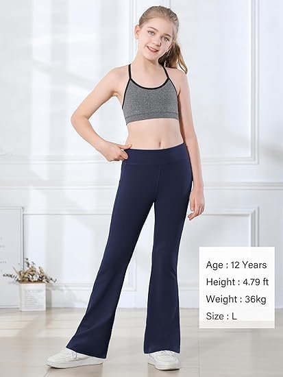 Stelle Girls Flare Leggings with Pockets High Waisted Bootcut Yoga Pants(13-c3-black/Dusty Lavender/Navy)