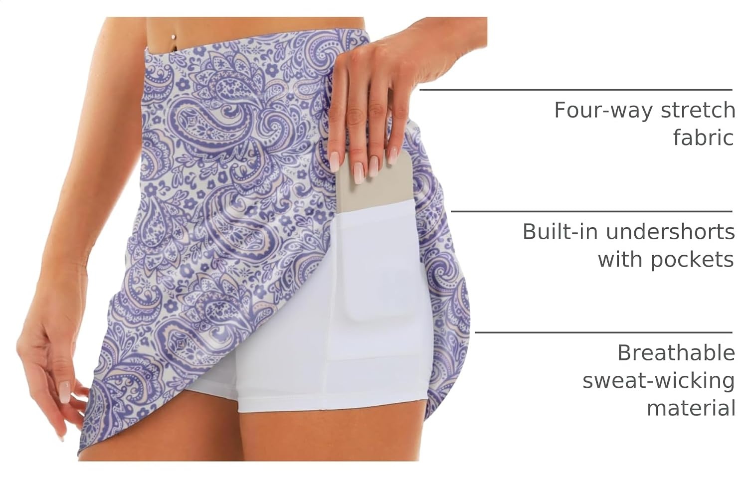 Stelle 17″ Golf Skirts for Women Pickleball Tennis Skorts with 2 Pockets | Athletic Skorts, High Waisted, Tummy Control, Built-In Shorts, Flattering Fit, Side Slits, Running(Porcelain Paisley Print)