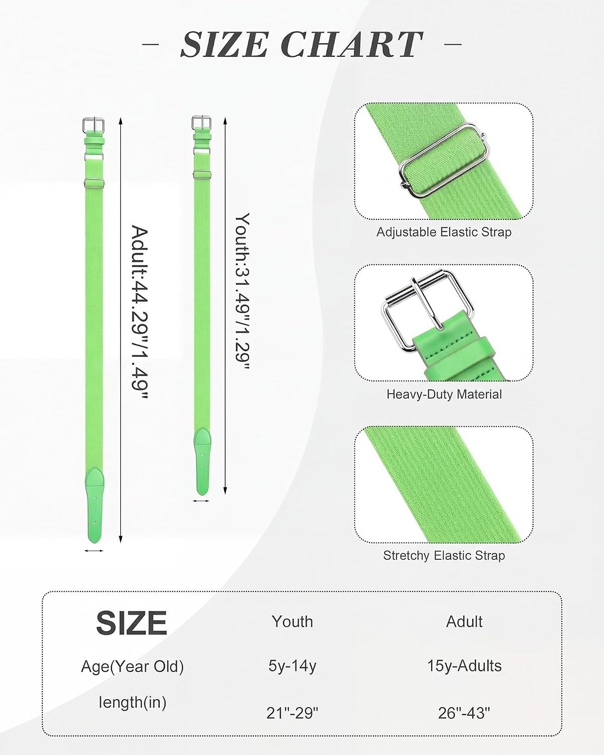 Stelle Baseball Softball Belt Elastic Adjustable Girls Boys Youth Adults | Secure Metal Buckle, Comfortable Stretch Fit, Fastpitch, Tee Ball, Uniform, Practice, Game Day, Durable, Women, Men(Neon Green)