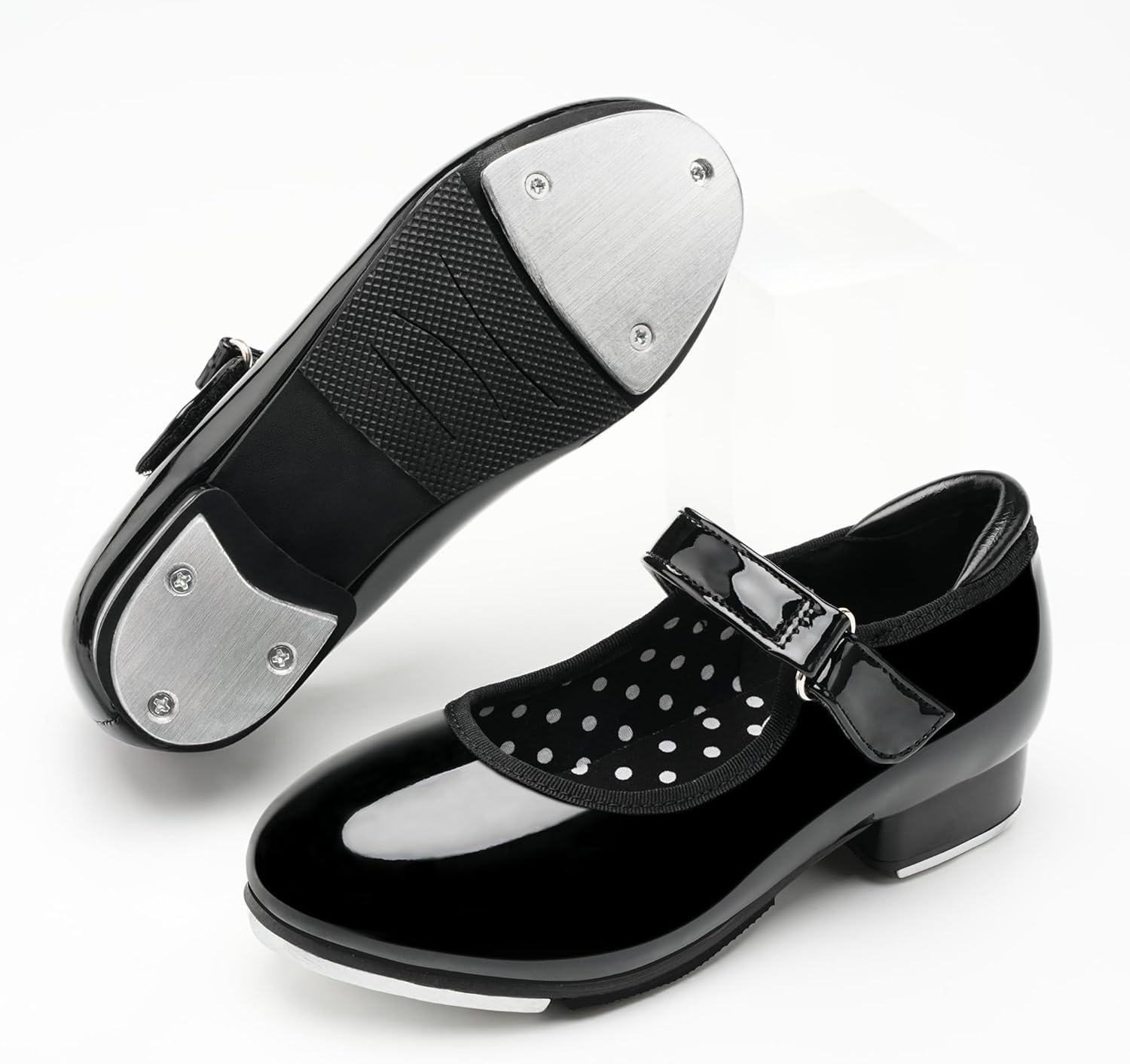 Stelle Toddler Tap Shoes with Detachable Bow(Toddler/Little Kid/Big Kid) | Detachable ribbon bow accent,Hook-and-loop,Steel toe heel taps,Cushioned insole,Padded heel collar(Black)