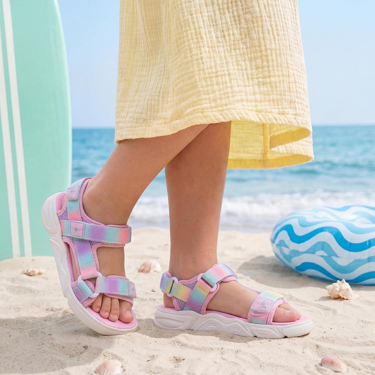 Stelle Boys Girls Summer Water Hiking Beach Open Toe Sport Sandals(Rainbow)
