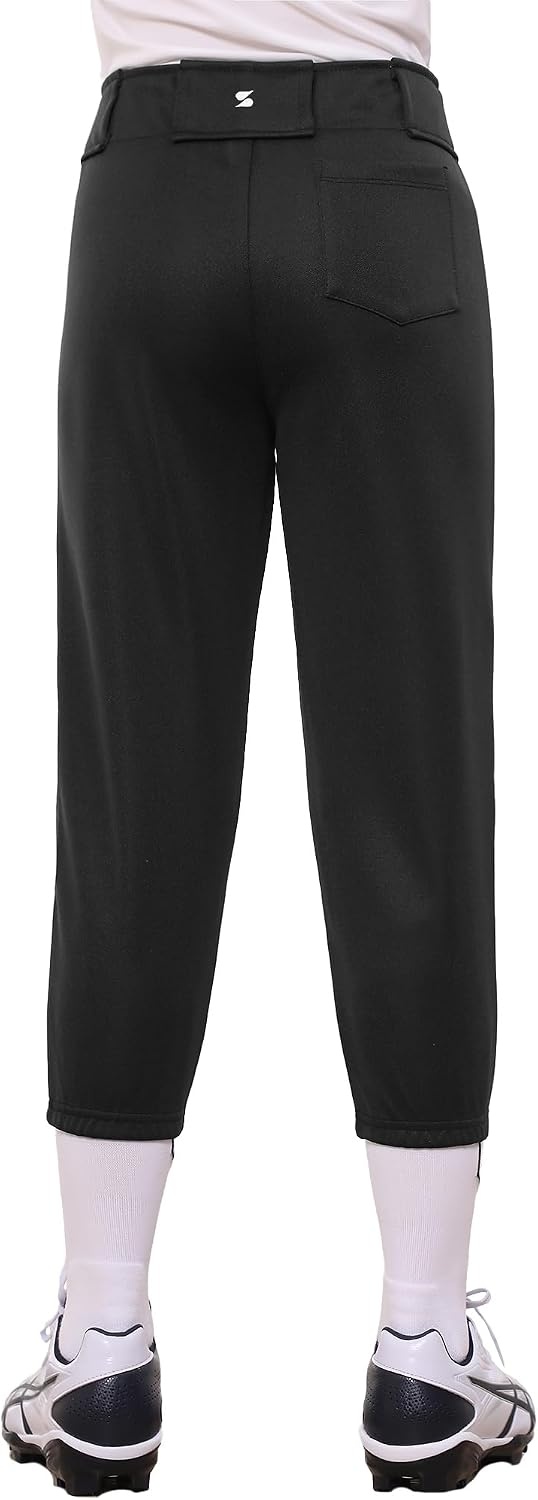 Stelle Girls’ Softball Pants Youth Kids Baseball Pants Fastpitch Pants with Pockets Boys Tee Ball(Black)